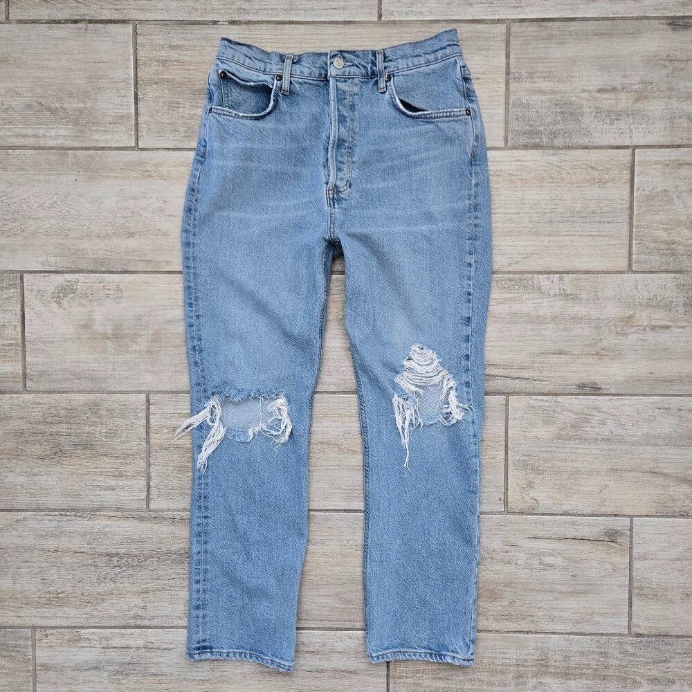 Agolde Riley High Rise Straight Crop Distressed Knee Jeans 29